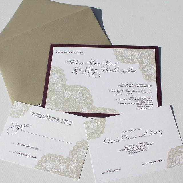 Gold Vintage Antique Lace Wedding Invitation Set for Alissa and Gary