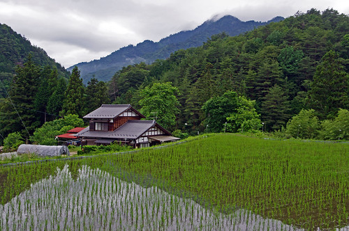 reflection japan landscape day rice cloudy nagano chubu nakasendo tsumago