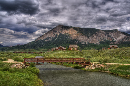 bridge summer mountain festival clouds landscape photo colorado image footbridge picture wildflower hdr crestedbutte riverbend bridgepix slateriver