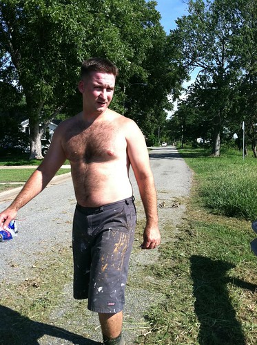bear shirtless man male guy virginia tim friend jamesriver newportnews grassmowing