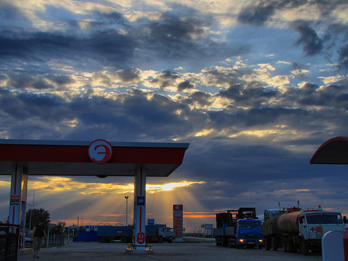road sky sun cars clouds russia gasstation rays hdr smalltown kalmykia kamaz yashkul