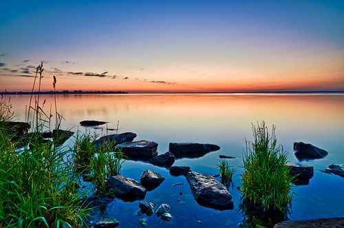 lake water wisconsin sunrise nikon rocks shore hdr oshkosh d7000