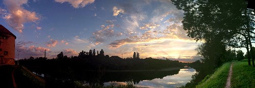 blue sunset red sky tree clouds river croatia brigde kupa hrvatska sisak
