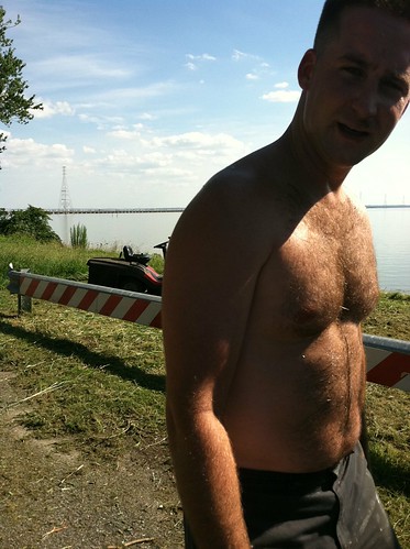 bear shirtless man male guy virginia tim friend jamesriver newportnews grassmowing