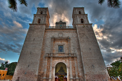 old pink blue sunset sky clouds mexico cathedral dramatic valladolid hdr yucatanpeninsula sangervasio