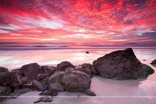 ocean red cloud seascape beach rock sunrise wave
