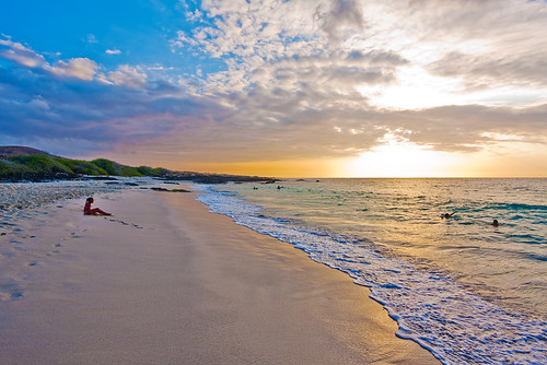 ocean sunset sky sun beach girl clouds hawaii bay sand calm shore foam bigisland kona kua wahine img1089