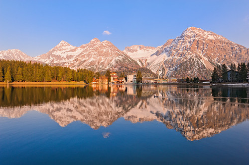 blue trees houses sky mountain lake alps reflection water forest landscape switzerland nikon scenery day village view wideangle clear reflected arosa d700