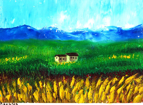 old pink blue original trees houses light shadow red sky italy cloud brown white house mountain black mountains color tree green art nature beautiful beauty field grass yellow modern clouds painting paper landscape geotagged florence corn cornfield europe paint strada artist italia day artistic outdoor iraq east canvas tuscany painter oil land impressionism firenze exile middle toscana impressionist iraqi artista tuscan ocher middleast akab wasfi