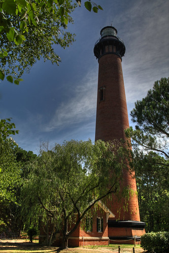 trees lighthouse brick clouds nc bricks northcarolina bluesky outerbanks hdr corolla obx curritucklighthouse davidhopkinsphotography