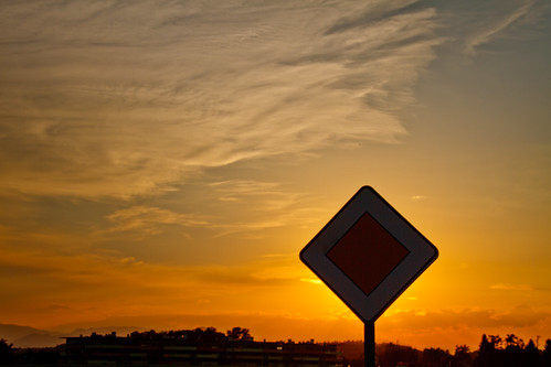 road sunset sun sign priority trafic