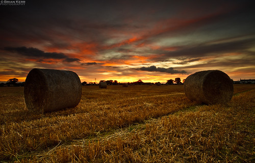 sunset sky orange colour canon landscape joy cumbria hay bales couds haybales eos5dmkii