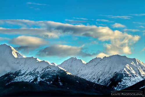 sunset snow mountains alaska anchorage hdr seawardhwy