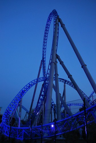 park blue sunset night germany fire rust europa roller coaster nuit looping allemagne