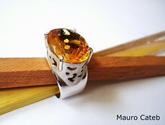 Rhodium-plated silver and citrine ring