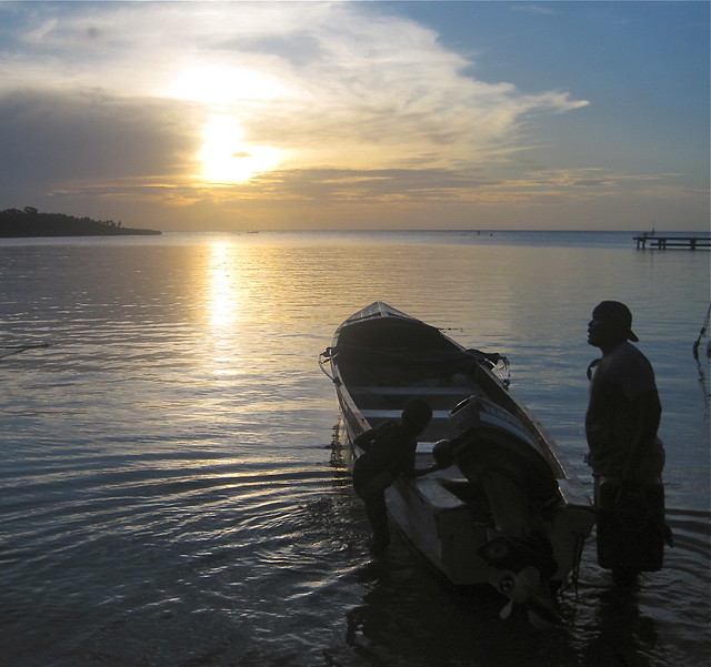 water taxi sunset in roatan honduras west end