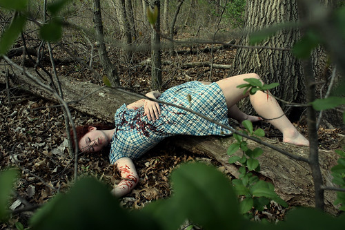 portrait girl leaves lady forest blood woods body bluedress
