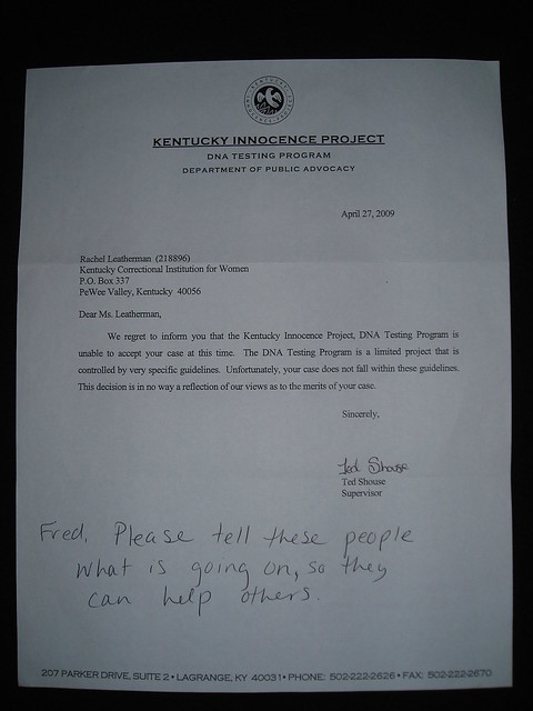 Letter from Kentucky Innocence Project