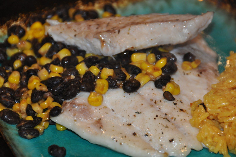 Triggerfish with Black Beans and Corn