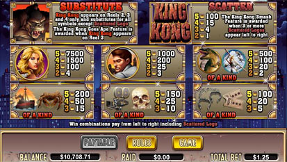 free King Kong slot payout