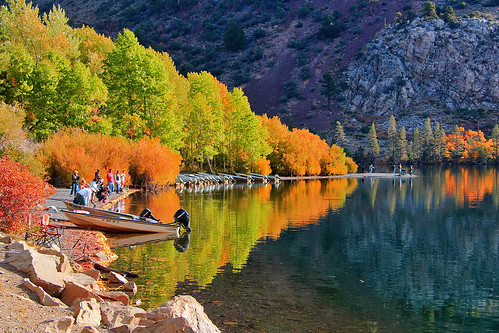 california ca travel blue autumn red orange usa sun mountain lake fish reflection tree green fall nature water northerncalifornia creek photoshop canon silver landscape boat photo interestingness interesting fishing fisherman october highway aluminum scenery day photographer cs2 little picture canyon resort hwy explore reflect adobe geology picturesque soe 395 adjust angler 2011 junelakeloop denoise 60d topazlabs highway158 photographersnaturecom davetoussaint