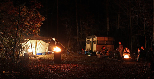 light camp night fun fire squirrel hunting tent deer trailer