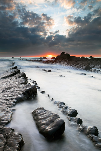 uk sunset sea summer rock landscape alone north atlantic devon slate drama