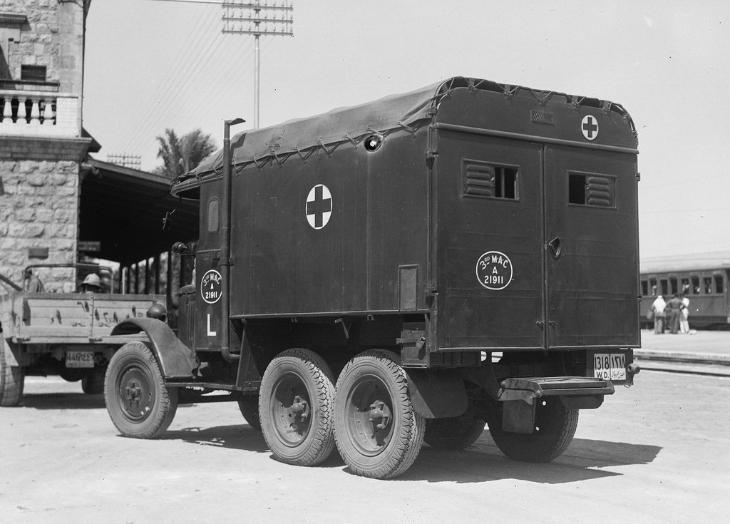 Army ambulance, just landed from the ships  - circa 1936