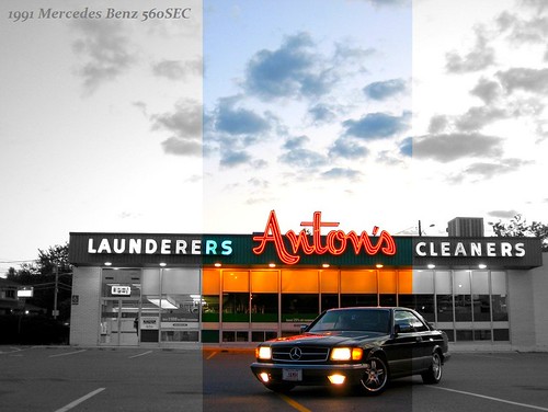sunset sky black color building hardtop sports car sign fog clouds vintage lights mercedes benz 22 cool neon artistic massachusetts cleaners fast line sharp 1991 mass laundromat quick coupe sleek v8 lowell selective chelmsford sclass antons rwd w126 rt110 c126 jamh