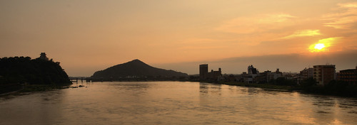 sunset panorama castle river aichi 城 inuyama 犬山 夕焼け 愛知県 川 木曽川