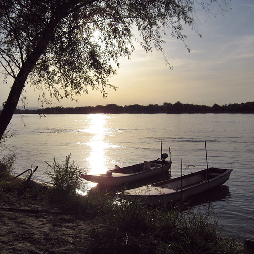 sunset sky sun tree water river boats boat fishing small danube vojvodina srbija krcedin