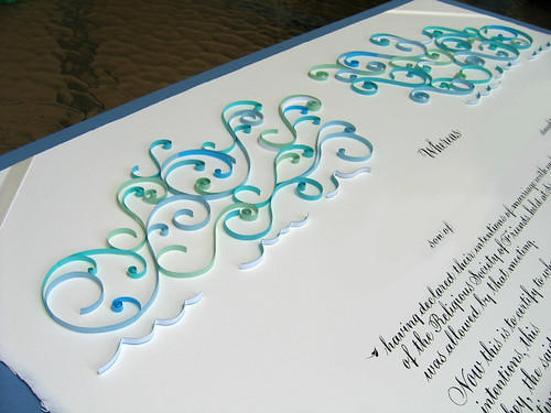 Quaker Marriage Certificate with Quilled Waves