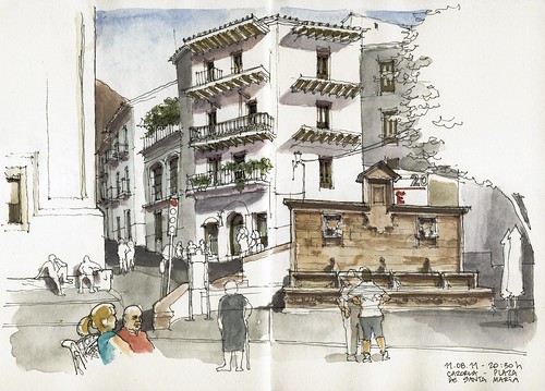 plaza fountain square sketch spain drawing fuente andalusia dibujo cazorla urbansketchers
