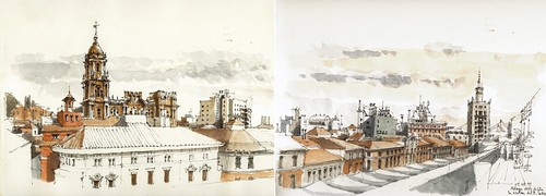panorama sketch spain view cathedral drawing panoramic andalucia malaga málaga roofscape larios urbansketchers
