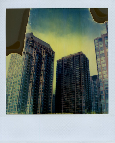 sunset chicago film buildings polaroid sx70 illinois integral instant sonar expired huron rivernorth northstate