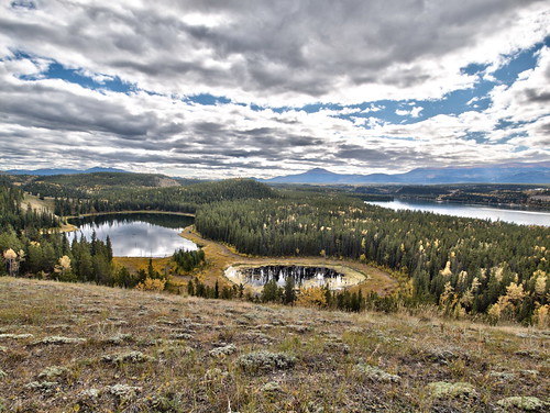 hdr landscape whitehorse yukon canada north northern northof60 wilderness wild westerncanada vista view spectacular 5exposures olympuse30 zuiko918mm bigsky lake forest borealforest hiddenlakes hillside tripodphotography trail hike cloudy day taiga wow