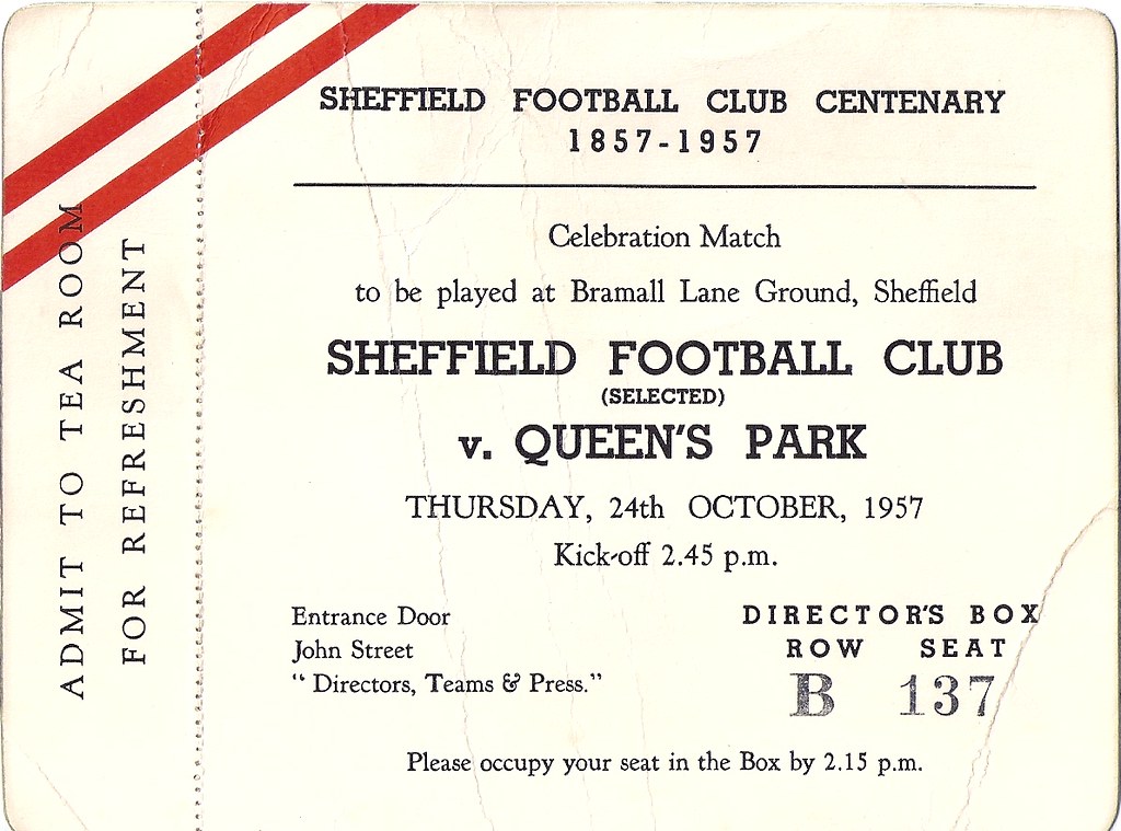 Sheffield FC v Queens Park 24.10.57 Ticket
