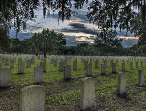 trees sunset sky cemetery graveyard grass clouds moss south headstone tombstone carolina beaufortnationalcemetery
