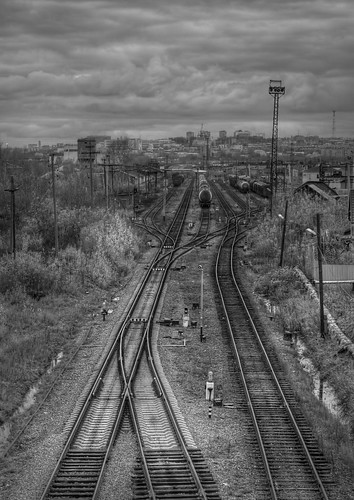 city urban bw railway izhevsk