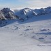 Výhled z plošiny Top of Tyrol na snowpark a sjezdovku Gaisskarferner