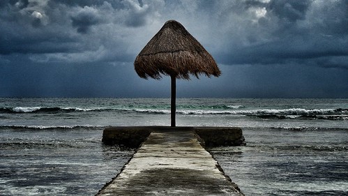 ocean storm clouds mexico waves view palm hut tiki