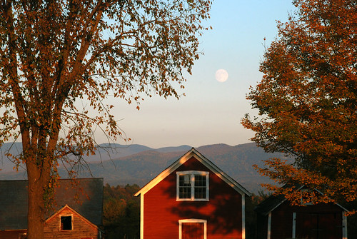 autumn trees sunset sky moon mountains landscape vermont barns