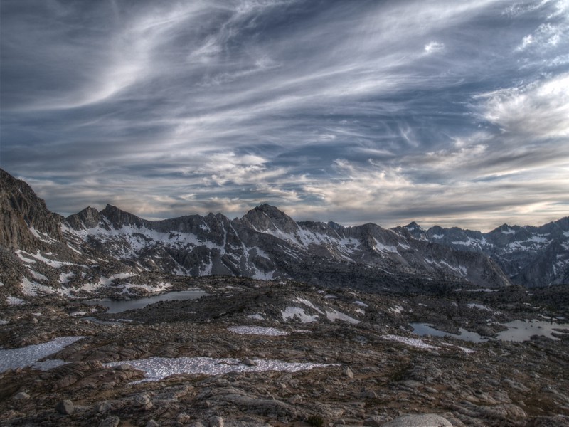 Dusy Basin sunset clouds HDR