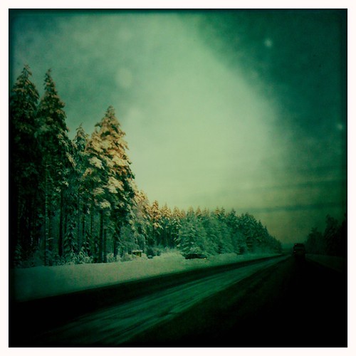 winter sunset snow cold nature car night forest suomi finland dark evening highway driving freezing talvi iphone hipstamatic