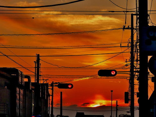 street city light sunset red sky orange sun art beautiful japan clouds lights photo skies picture