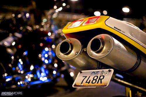 show blue white car yellow night 35mm photography nikon bokeh clay r scottsdale f18 ducati pavilions exhaust 748 d40 748r andrewvicars