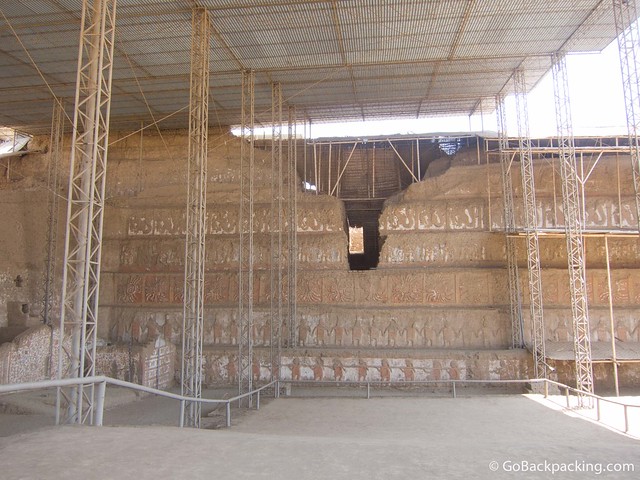 An exterior view of Huaca de la Luna, showcasing its growth (in layers) over time