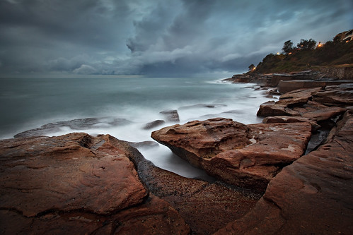 clouds dawn lurlinebay morning ocean rocks seascape water waves newsouthwales nsw australia