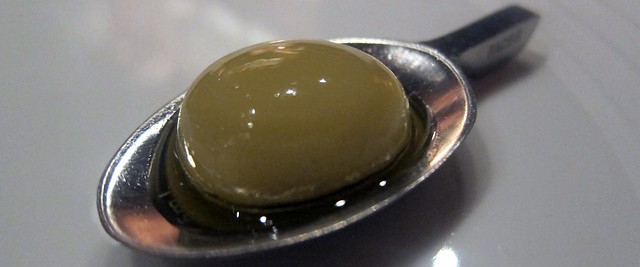 olive purée spherification at saam