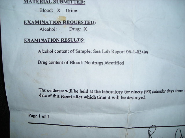 Exculpatory drug test result